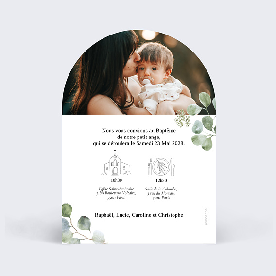 Faire-part Baptême Eucalyptus Original