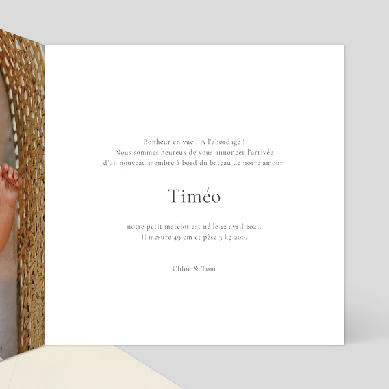 Faire-part baptême Petits Bateaux Intérieur Droit