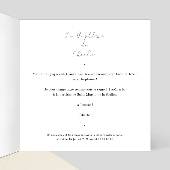 Faire-part baptême Dorure Eucalyptus Intérieur Droit