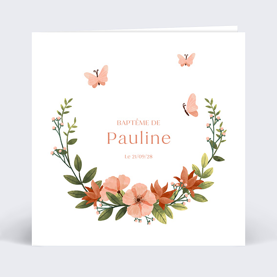 Faire-part Baptême Papillon Rose
