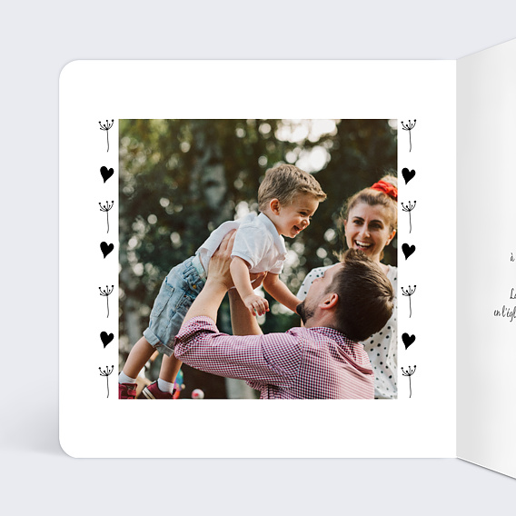 Faire-part baptême Coeur Bucolique Simple Intérieur Gauche