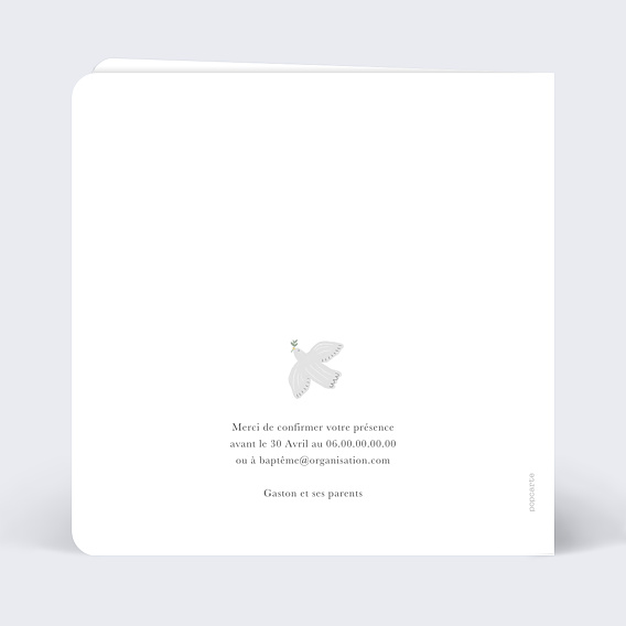 Faire-part baptême Colombe Eucalyptus Verso