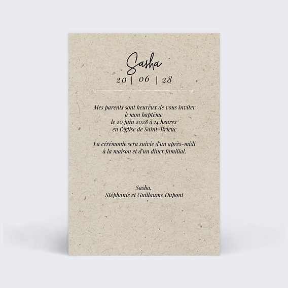 Faire-part baptême Esprit Chiné IV Verso