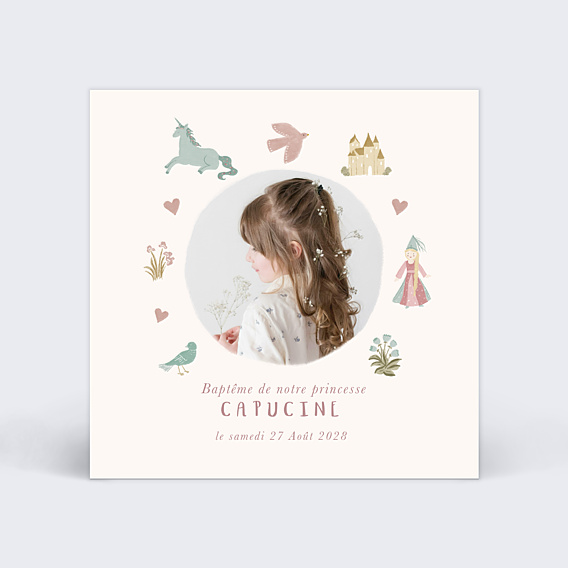 Faire-part Baptême Princesse Pastel