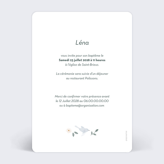 Faire-part baptême Faire-part Baptême Cadre Liberty Verso