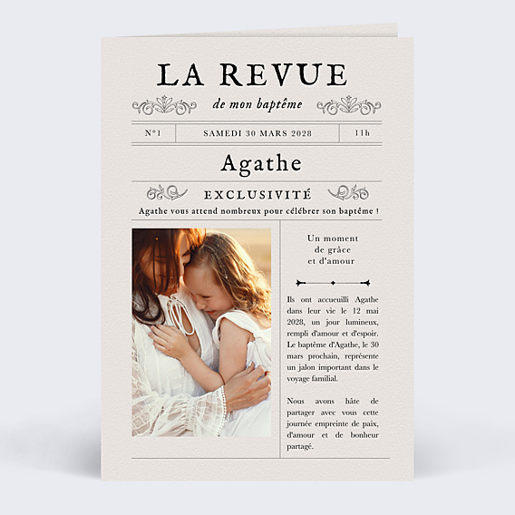 Faire-part Baptême Gazette Vintage
