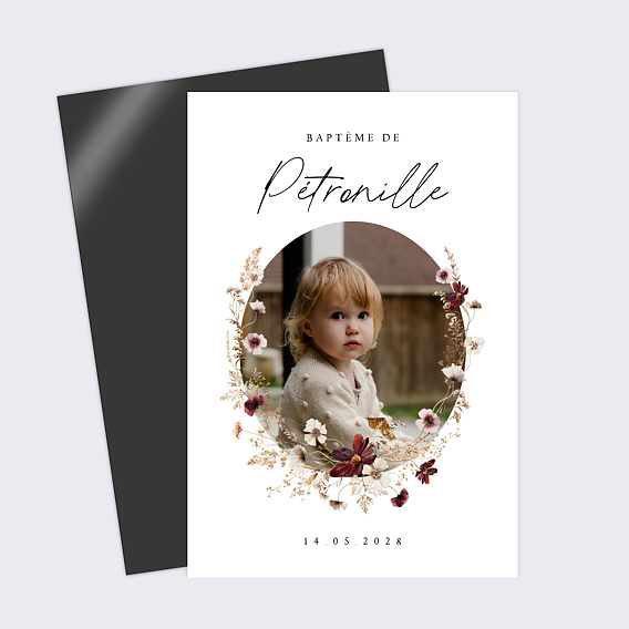 Faire-part baptême Couronne de Fleurs Sauvages