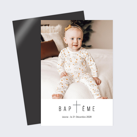 Faire-part baptême Photo Croix Minimaliste