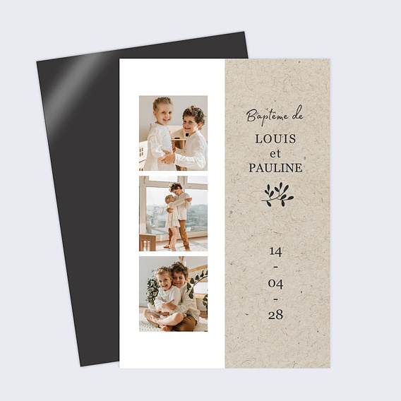 Faire-part baptême Photomaton Nature