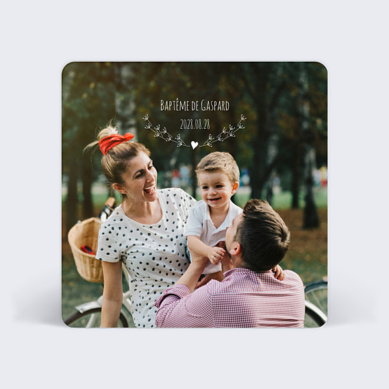 Faire-part Baptême Coeur Bucolique Simple