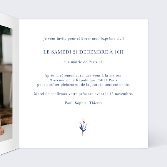 Faire-part baptême Liberty Hiver Intérieur Droit