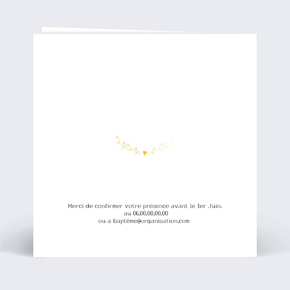 Faire-part baptême Dorure Ange Verso