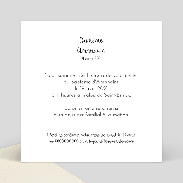 Faire-part de Baptême Jolies Lettres Verso