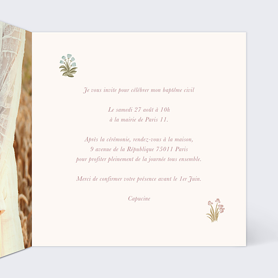 Faire-part Baptême Princesse Pastel