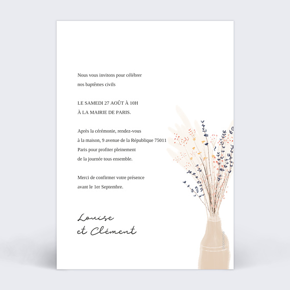 Faire-part baptême Fleur de Pampa Verso