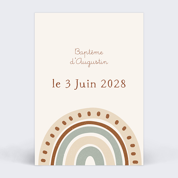 Faire-part baptême Arc-en-ciel beige
