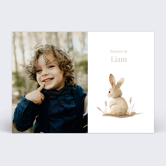 Faire-part baptême Lapin Mignon Photo