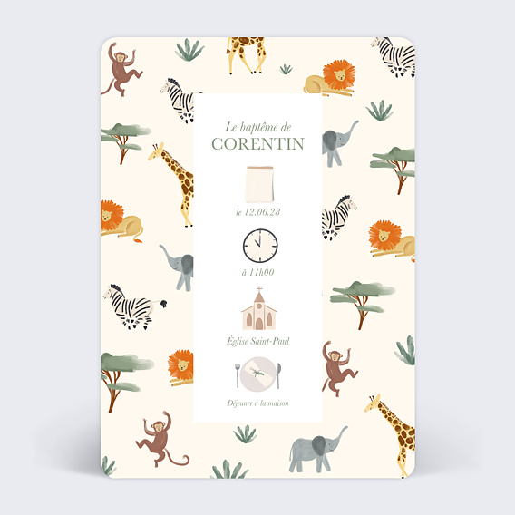 Faire-part baptême Pictogrammes Jungle