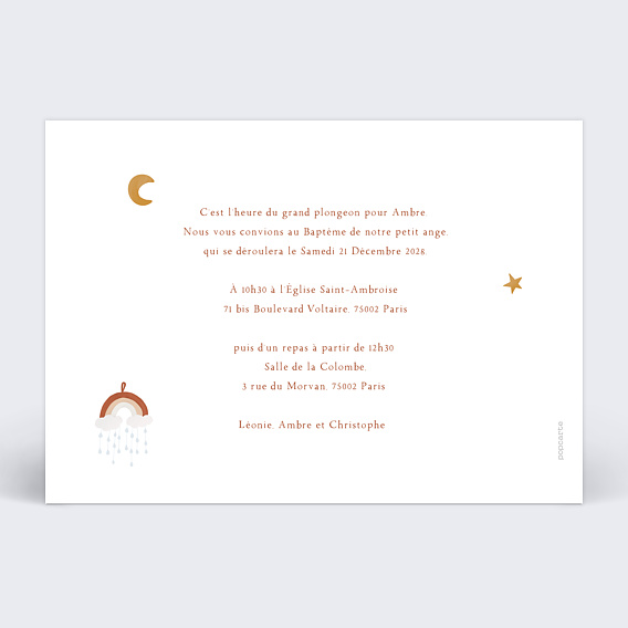 Faire-part baptême Mobile Arc-en-Ciel Verso