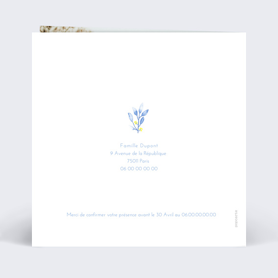 Faire-part baptême Primevères Verso