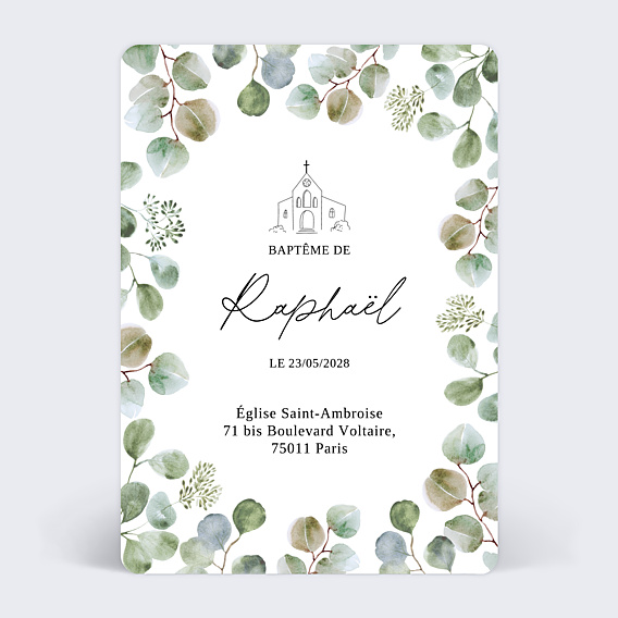Faire-part Baptême Eucalyptus Original