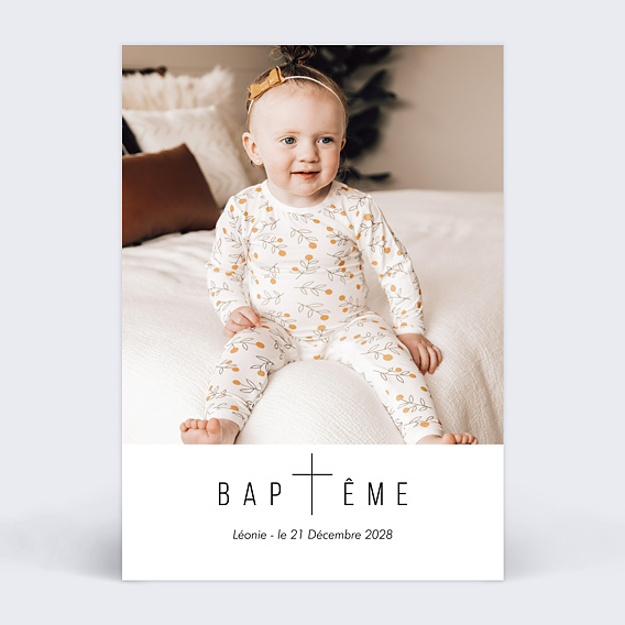 Faire-part baptême Photo Croix Minimaliste