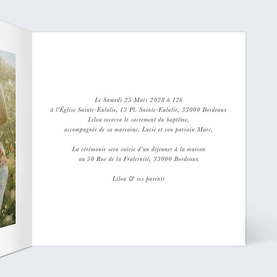 Faire-part baptême Couronne jardin sauvage Intérieur Droit