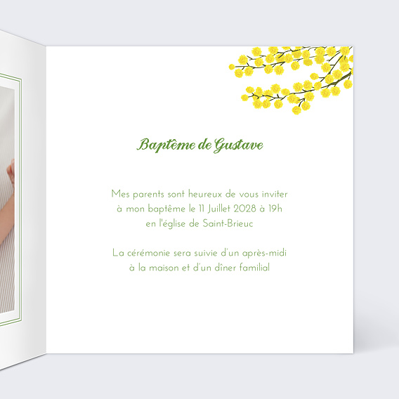 Faire-part Baptême Mimosa simple