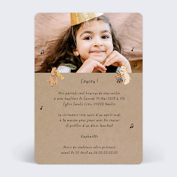 Faire-part baptême Circus Verso