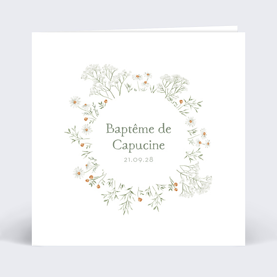 Faire-part baptême Champêtre Blanc