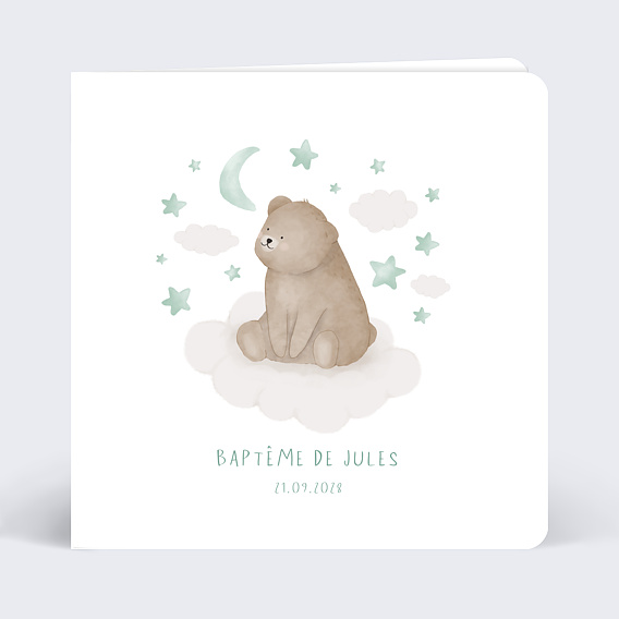 Faire-part baptême Ourson Nuage