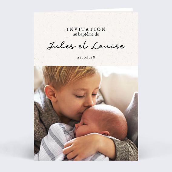Faire-part Baptême Douce Fratrie