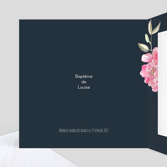 Faire-part baptême Dark Peony Intérieur Gauche