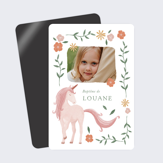 Faire-part baptême Licorne Fleurie