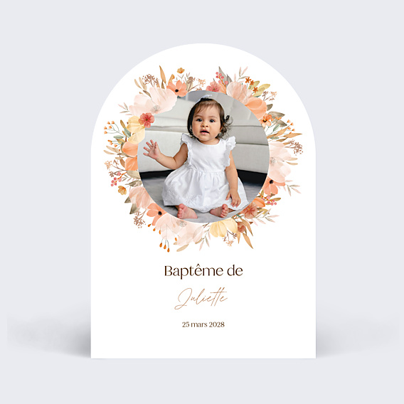 Faire-part Baptême Flower of Fall avec Photo