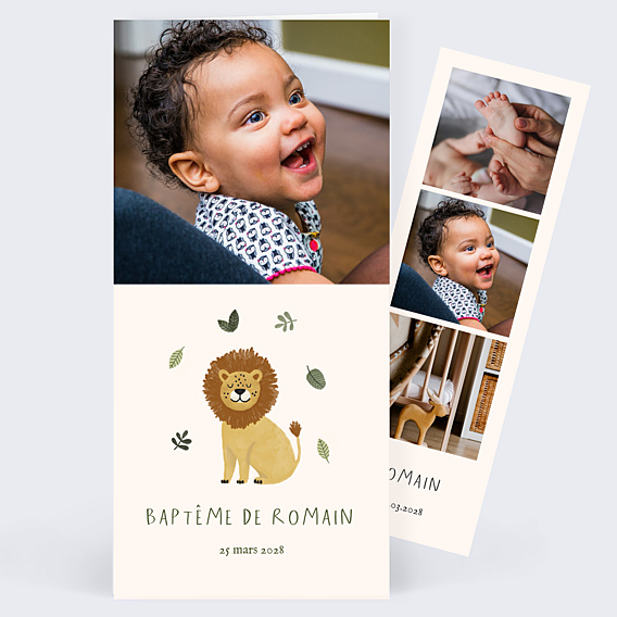 Faire-part Baptême Petit Lion Photo