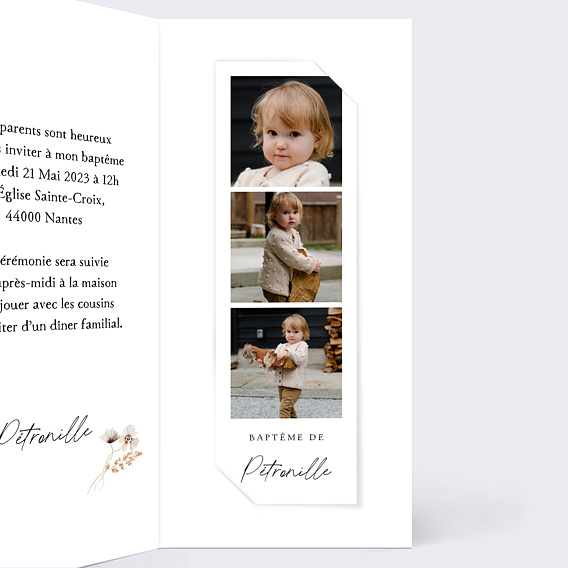 Faire-part baptême Couronne de Fleurs Sauvages Intérieur Droit
