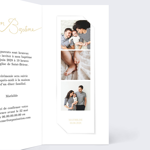 Faire-part baptême Lettres Manuscrites Intérieur Droit