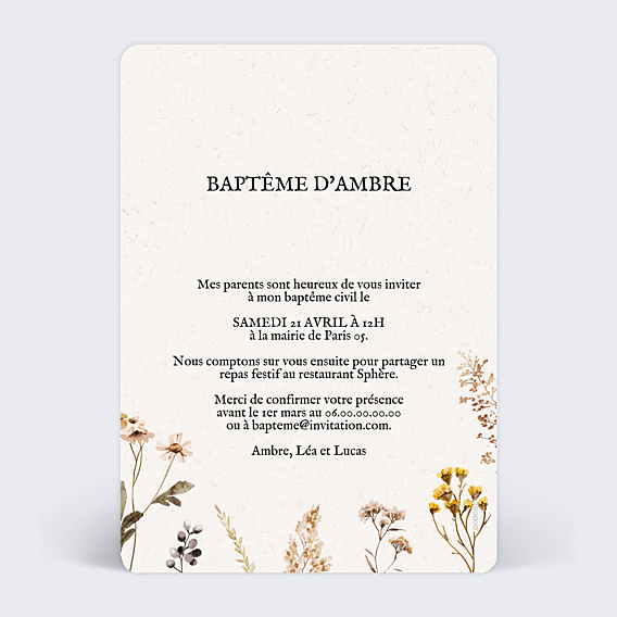 Faire-part Baptême Fleurs Calendrier