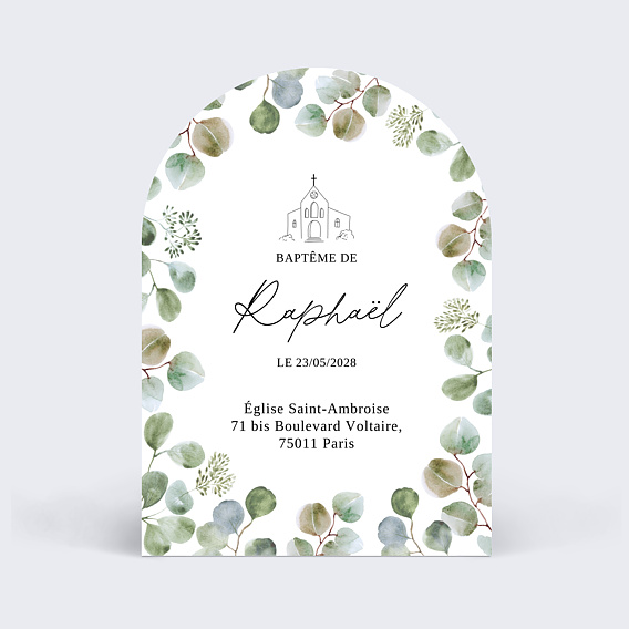 Faire-part Baptême Eucalyptus Original