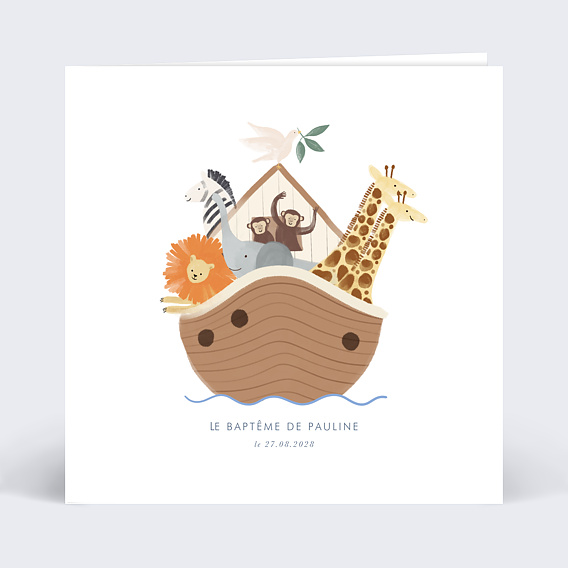 Faire-part baptême Arche de Noé Recto