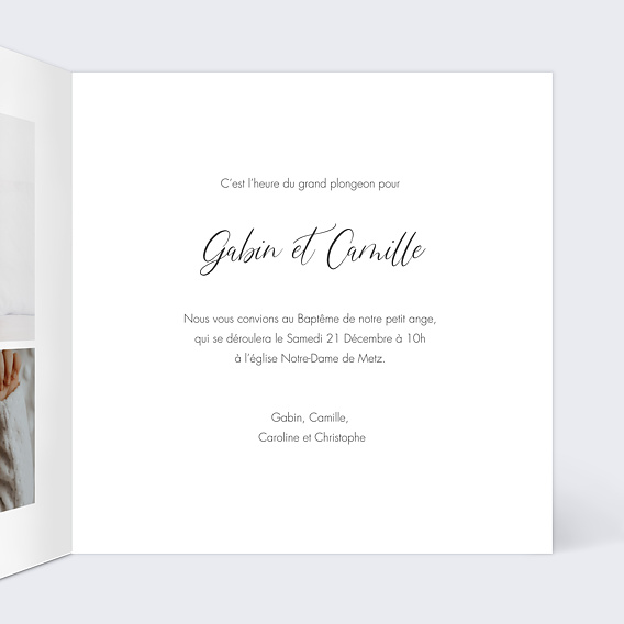 Faire-part baptême Double baptême minimaliste Intérieur Droit