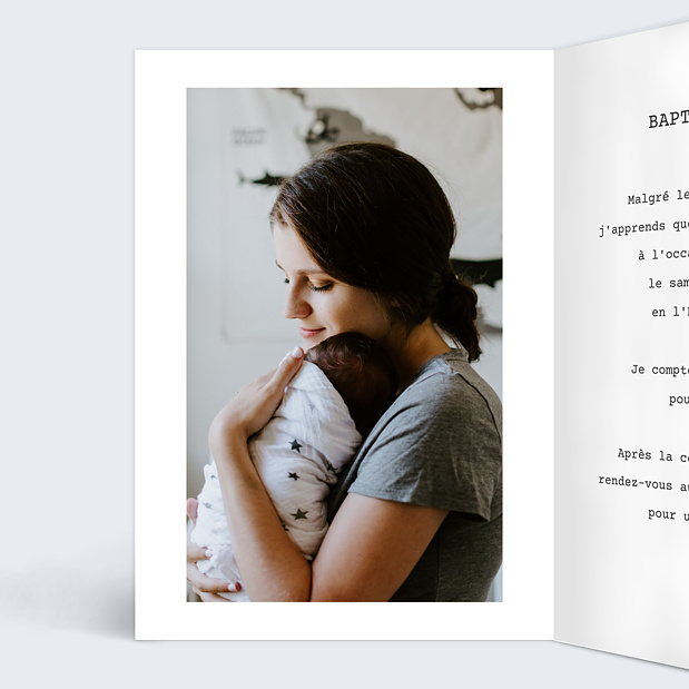 Faire-part de baptême Polaroid Simple Intérieur Gauche