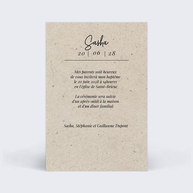 Faire-Part de Baptême Esprit Chiné II Verso