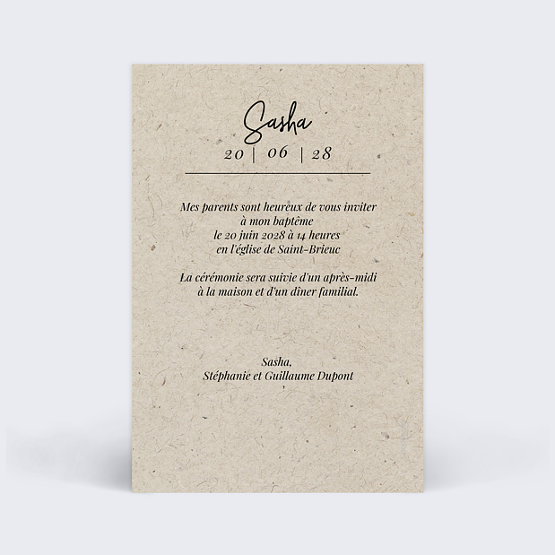 Faire-Part de Baptême Esprit Chiné IV Verso