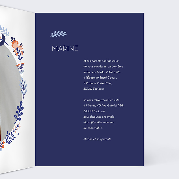 Faire-part Baptême Boutonnière Intérieur Droit