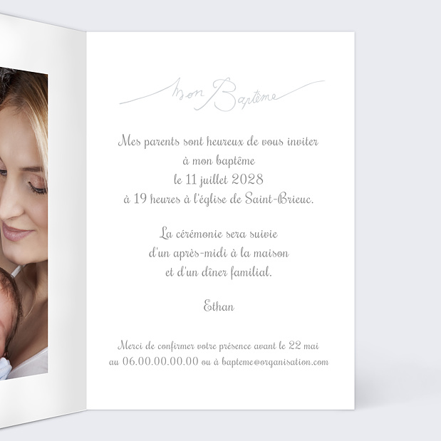 Faire-part de Baptême Lettres Chic Intérieur Droit
