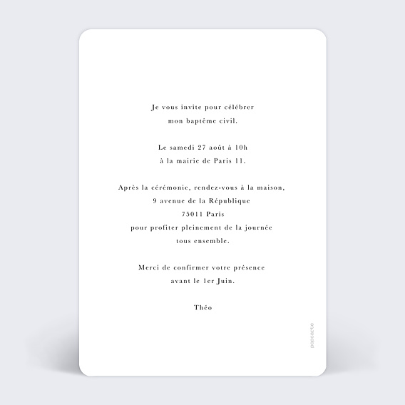 Faire-part baptême Fleurs et Colombes Verso