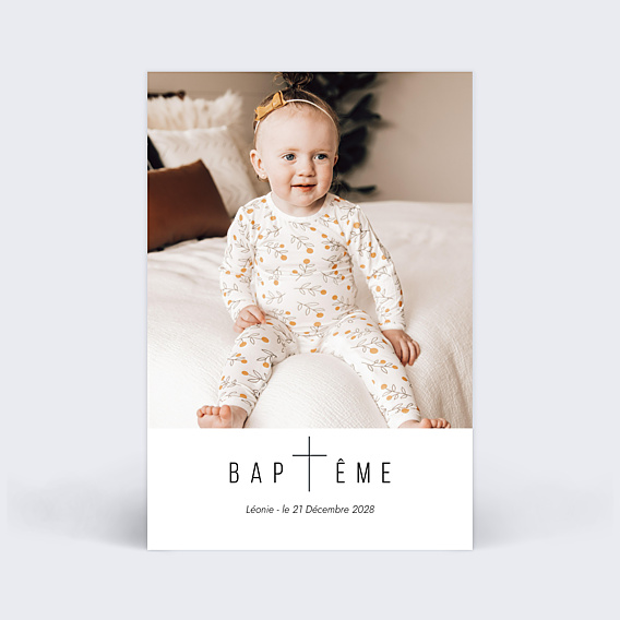 Faire-part Baptême Photo Croix Minimaliste