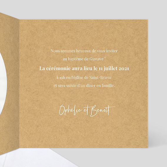 Faire-part baptême Lauriers Intérieur Droit